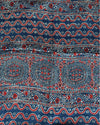 Indiehaat | Ajrakh Blockprint Modal Silk Lagdi Patta Blue Saree