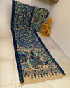 Indiehaat | Mangalagiri Handpainted Silk Saree Dark Blue