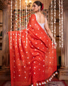 Indiehaat | Mul Cotton Heart Embroidered Red Saree