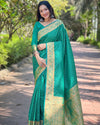 Indiehaat | Banarasi Katan Silk Zari Woven Green Saree