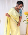 Ethereal Pure Linen Hand Dyed Yellow Saree