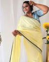 Ethereal Pure Linen Hand Dyed Yellow Saree