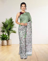 Half Dye Half Print Kota Silk Saree Granny Smith Green