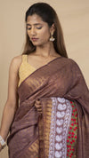 Embroidered Bansbara Tussar Silk Saree Brown