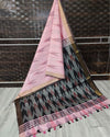 Minimalist Ikkat Slub Linen Handloom Pink Saree