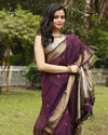 Musky Pure Maheshwari Silk Handloom Saree Wine & Gray