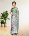 Half Dye Half Print Kota Silk Saree Granny Smith Green