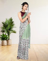 Half Dye Half Print Kota Silk Saree Granny Smith Green