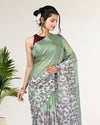 Half Dye Half Print Kota Silk Saree Granny Smith Green