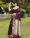 Musky Pure Maheshwari Silk Handloom Saree Wine & Gray