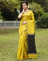 Vibrant Pure Maheshwari Silk Handloom Saree Mustard & Black