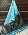 Cheerful Ikkat Slub Linen Handloom Blue Saree