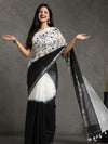 Classy Pure Linen Handloom Saree Black & White Hand Embroidered