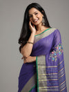Captivating Pure Linen Floral Embroidered Purple Saree