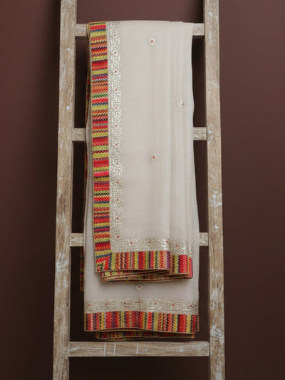 Tye & Drape Kota Cotton Kachi Gotta Pale White Saree