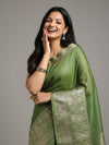 Sparkling Banarasi Silk Linen Green Handloom Saree