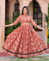 Indiehaat | Festive Fusion Lehanga Choli Set Striking Red BlockPrinted