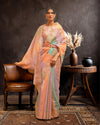 IndieHaat | Organza Banarasi Silk Peach & Purple Saree