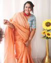 Pure Tissue Linen Hand Dyed Saree Peach Orange Color with running blouse-Indiehaat