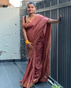 Handloom Jayashree Silk Saree Brown Color with Running Blouse-Indiehaat