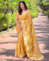 Indiehaat | Organza Meenakari Floral Jaal Zari Woven Yellow Saree