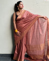 Handloom Jayashree Silk Saree Brown Color with Running Blouse-Indiehaat