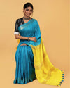 Silkmark Ghicha Tussar Incandescent Blue & Yellow Saree