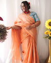 Serene Pure Tissue Linen Handdyed Saree Peach