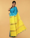 Silkmark Ghicha Tussar Incandescent Blue & Yellow Saree