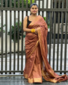 Handloom Jayashree Silk Saree Brown Color with Running Blouse-Indiehaat