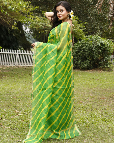 Elegant Pure Silk Kota Doria Green Saree Handcrafted