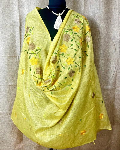 Indiehaat | Khadi Cotton Embroidered Yellow Suit | Unique Suit