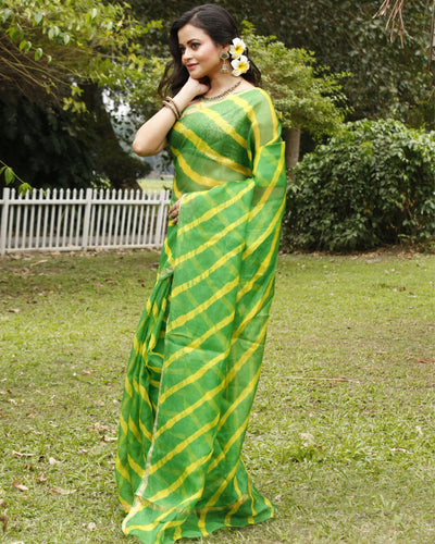 Elegant Pure Silk Kota Doria Green Saree Handcrafted