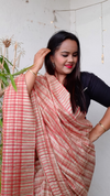 Pure Ghicha Tussar Silk Peach Saree with Running Blouse SilkMark Certified-Indiehaat