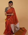 Earthy Silk Linen Handdyed Brown Contrast Pallu Saree