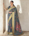 Indiehaat | Banarasi Brocade Silk Linen Gray Saree