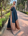 Indiehaat | Banarasi Jaal Katan Silk Zari Woven Blue Saree