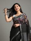 Creative Pure Linen Handloom Saree Eerie Black Hand Embroidered