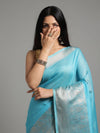 Modern Banarasi Silk Linen Blue Handloom Saree