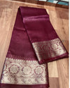 Artistic Banarasi Silk Linen Cherrywine Handloom Saree