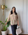 Indiehaat | Pure Cotton Peplum Top Green & Pink Blockprinted