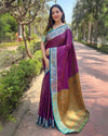 Indiehaat | Soft Kashmiri Silk Zari Woven Contrast Purple Saree