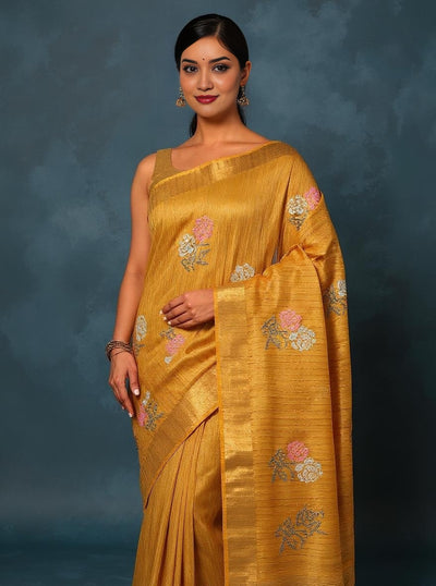 Indiehaat | Banswara Cotton Silk Saree Yellow