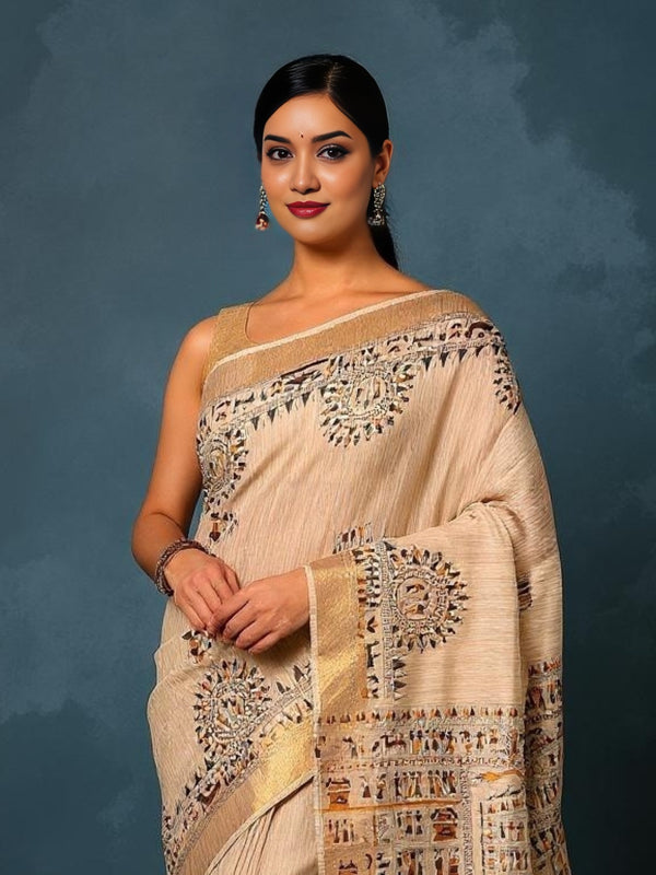 Indiehaat | Banswara Cotton Silk Saree Beige