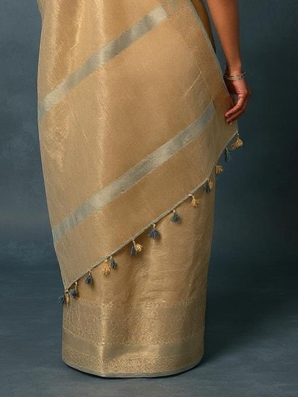 Indiehaat | Banarasi Crushed Tissue Silk Gold