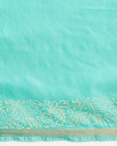 Indiehaat | Blockprint Katan Silk Saree Blue