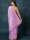 Indiehaat | Blockprint Katan Silk Saree Purple