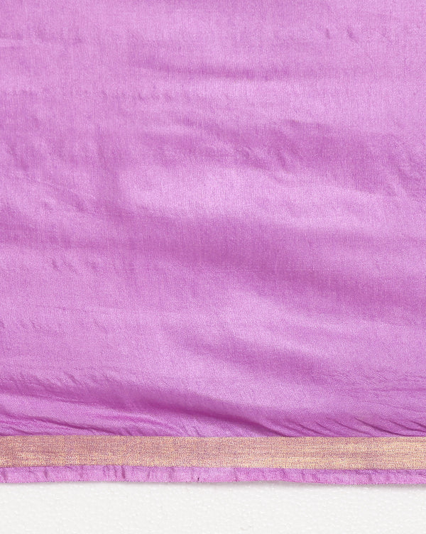 Indiehaat | Blockprint Katan Silk Saree Purple