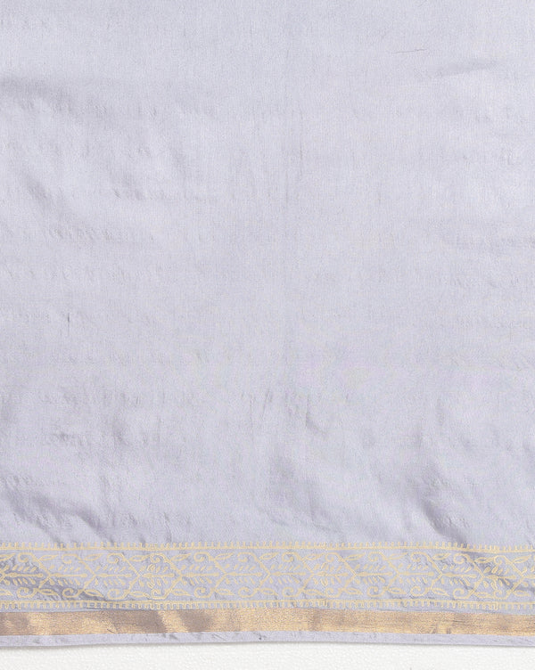 Indiehaat | Blockprint Katan Silk Saree Gray
