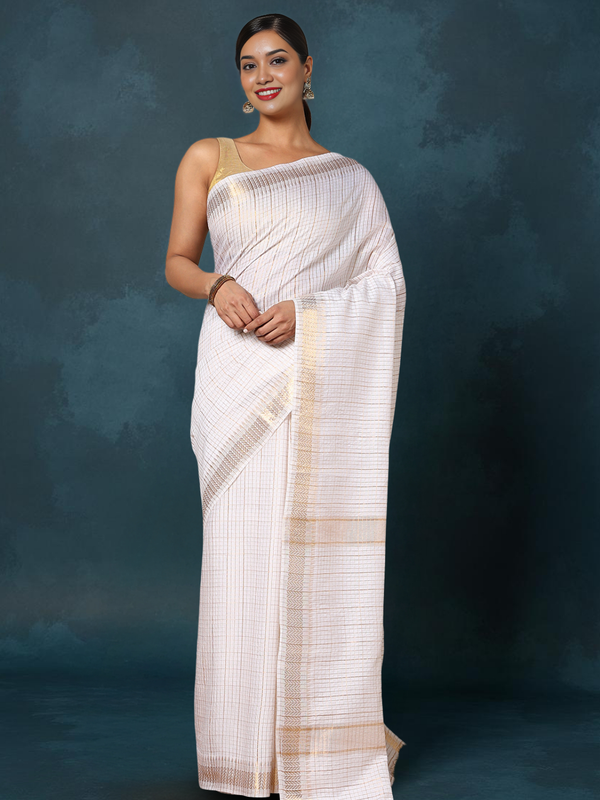 Indiehaat | Hand Dyed Katan Silk Saree White